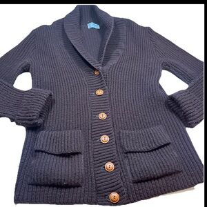 British Vogue BROWN button cardigan Wintuk Chunky Knit Thick Pockets Cowl Neck L